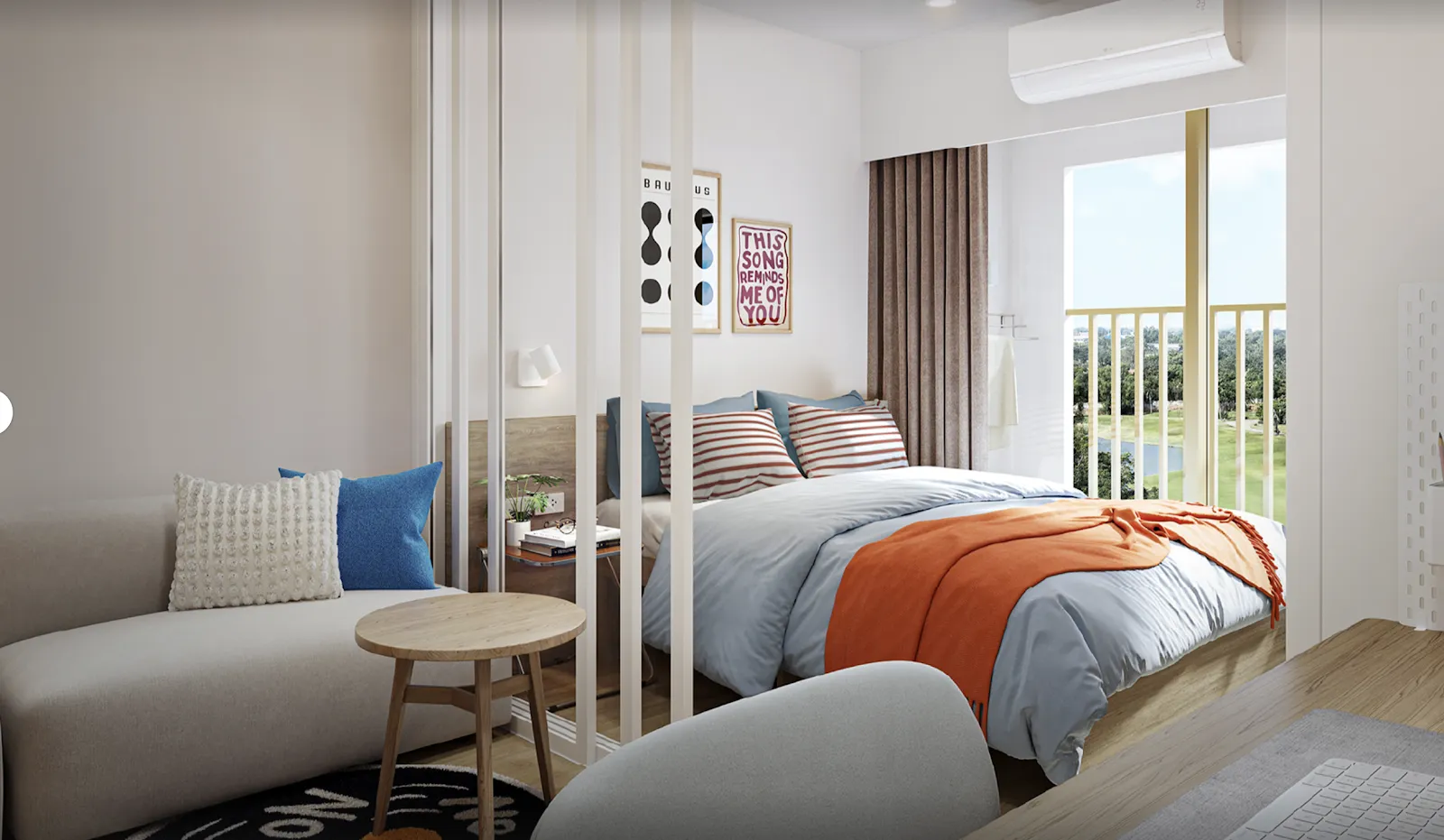 A bedroom with a bed and a table AI-generated content may be incorrect.