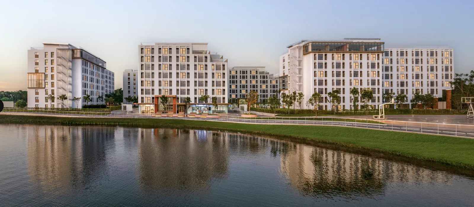 A water next to a building AI-generated content may be incorrect.