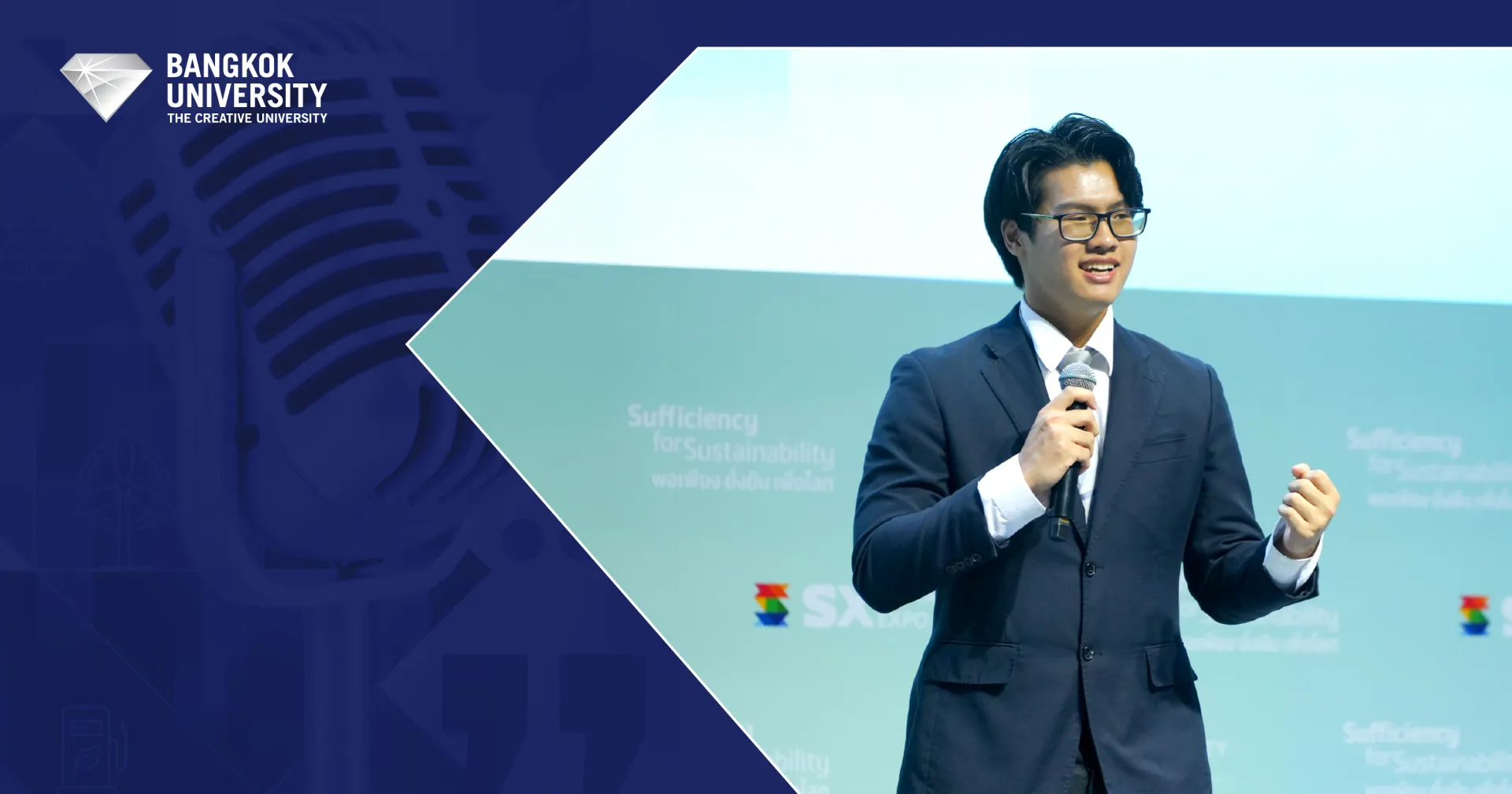 Mr. Jiraphong Weerakul, student in Communications and New Media, School of Communication Arts, passed the selection to become 1 of 10 finalists in the 6th SX Youth Speech Contest under Sustainability Expo 2025 (SX 2025)